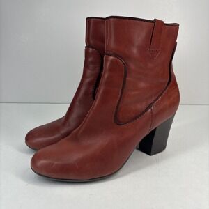 Clarks Stroll Women's US 7.5M Rust Brown Leather Block Heel Side Zip Ankle Boots